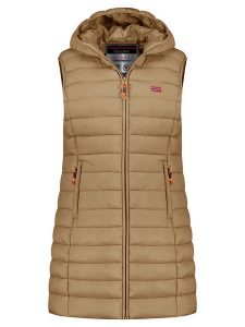 Geographical Norway Kamizelka pikowana "Vatikolor" w kolorze jasnobrązowym rozmiar: M. Brązowe kamizelki Geographical Norway, m, bez wzorów, bez kołnierzyka, bez ramiączek, bez kaptura. Za 165,31 zł.