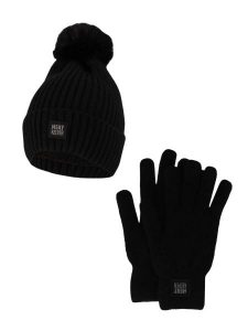 Zestaw zimowy dla kobiet - czapka + rękawiczki - czarny. Czarne czapki HEAT KEEPER, bez wzorów, z materiału, eleganckie. Za 134,32 zł.