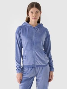 4F Bluza dresowa z weluru rozpinana z kapturem damska - granatowa L. Niebieskie bluzy 4f, l, bez wzorów, z dresówki, z kapturem. W wyprzedaży za 79,99 zł.
