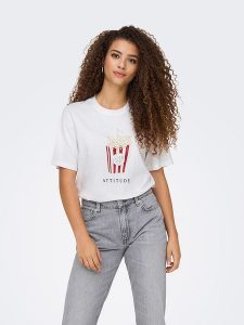 ONLY Koszulka w kolorze białym rozmiar: L. Białe bluzki ONLY, l, bez wzorów, z bawełny, bez kołnierzyka, bez ramiączek. Za 65,95 zł.