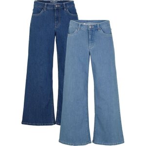 Dżinsy rybaczki ze stretchem (2 pary). Niebieskie jeansy bonprix, bez wzorów, z jeansu. Za 159,99 zł.