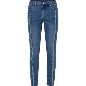 Dżinsy Skinny mid waist, cropped. Niebieskie jeansy bonprix, bez wzorów, z jeansu. Za 132,99 zł.