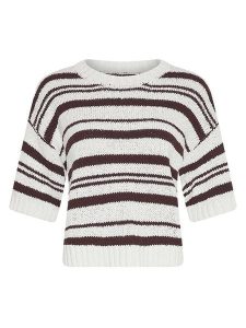 MOSS COPENHAGEN Sweter "Hannalie" w kolorze brązowo-kremowym rozmiar: S/M. Brązowe swetry oversize Moss Copenhagen, m, bez wzorów, z bawełny, bez ramiączek. Za 171,28 zł.