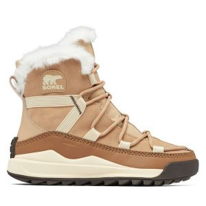 Śniegowce Sorel. Brązowe buty zimowe Sorel, bez obcasa, bez zapięcia. Za 339,99 zł.