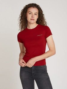 TOMMY JEANS Koszulka w kolorze bordowym rozmiar: L. Czerwone bluzki Tommy Jeans, l, bez wzorów, z bawełny, bez kołnierzyka, bez ramiączek. Za 96,95 zł.
