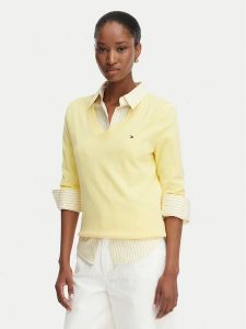 Tommy Hilfiger Sweter WW0WW40098 Żółty jasny Regular Fit. Żółte swetry klasyczne TOMMY HILFIGER, s, z bawełny, bez kołnierzyka. Za 409,99 zł.