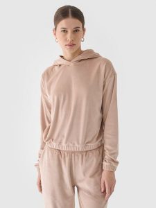 4F Bluza dresowa z weluru nierozpinana z kapturem damska - beżowa S. Brązowe bluzy 4f, s, bez wzorów, z dresówki, z kapturem. W wyprzedaży za 59,99 zł.
