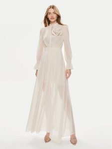 Kontatto Sukienka wieczorowa B447F Beżowy Regular Fit. Brązowe kombinezony Kontatto, bez wzorów, z syntetyku, wizytowe, bez kołnierzyka, bez ramiączek. Za 539,99 zł.