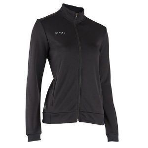 Bluza treningowa do piłki nożnej damska Kipsta Essential. Czarne bluzy KIPSTA, l, bez wzorów, z elastanu, bez kaptura. Za 89,99 zł.
