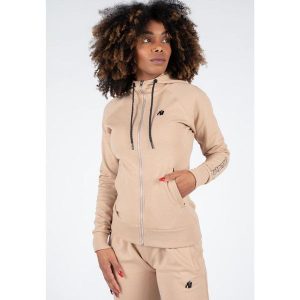 Marion Bluza z kapturem zapinana na suwak - Beżowy. Brązowe bluzy GORILLA WEAR, s, bez wzorów, z kapturem. Za 234,00 zł.
