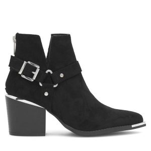 Kowbojki DeeZee. Czarne botki DeeZee, bez wzorów, bez obcasa, na słupku, bez zapięcia. Za 169,99 zł.