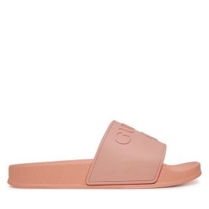 Klapki Guess. Brązowe klapki Guess, z aplikacjami, bez obcasa. Za 119,99 zł.