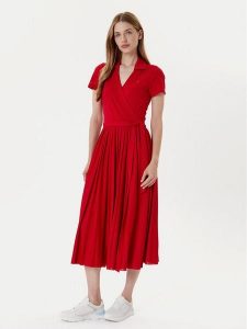 Tommy Hilfiger Sukienka codzienna 1985 WW0WW45733 Czerwony Regular Fit. Czerwone sukienki TOMMY HILFIGER, na co dzień, xxl, bez wzorów, z syntetyku, bez kołnierzyka, bez ramiączek, proste. Za 509,99 zł.