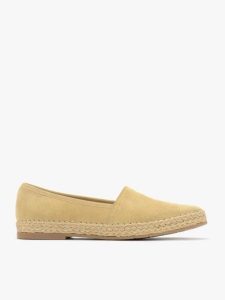 Damskie espadryle w kolorze piaskowym. Brązowe espadryle Ryłko, bez wzorów, ze skóry, bez obcasa, na płaskiej podeszwie. W wyprzedaży za 179,99 zł.