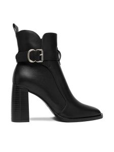 Badura Botki EO-VIV-1 Czarny. Czarne botki Badura, bez wzorów, ze skóry, bez obcasa, na słupku, bez zapięcia. Za 419,99 zł.