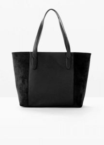 Duża torba shopper z różnych materiałów. Czarne shopper bag bonprix, bez wzorów, z materiału, duże, bez dodatków. Za 97,99 zł.