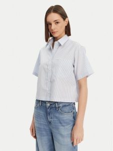 Guess Koszula W5GH98 WH7Q1 Niebieski Regular Fit. Niebieskie koszule Guess, l, z aplikacjami, z bawełny, bez kołnierzyka, bez ramiączek. Za 149,00 zł.