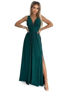 Numoco Sukienka w kolorze ciemnozielonym rozmiar: L. Zielone sukienki NUMOCO, l, bez wzorów, bez kołnierzyka, bez ramiączek, maxi. Za 309,95 zł.