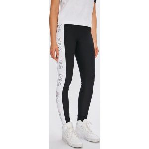 Fila - Legginsy. Szare legginsy marki Fila, z nadrukiem, z dzianiny. W wyprzedaży za 139,90 zł.