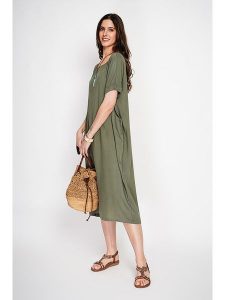 Le Jardin du Lin Sukienka w kolorze khaki rozmiar: 40. Brązowe sukienki Le jardin du lin, na co dzień, bez wzorów, klasyczne, bez kołnierzyka, bez ramiączek, midi, proste. Za 178,56 zł.