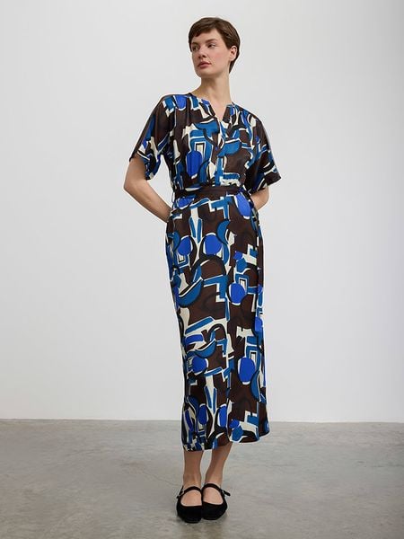 BGN Sukienka w kolorze niebiesko-kremowo-brązowym rozmiar: 40. Niebieskie sukienki BGN, na co dzień, bez wzorów, z tkaniny, bez kołnierzyka, bez ramiączek, maxi, proste. Za 184,89 zł.