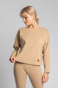 Luźna Bluzka z Dzianiny Prążkowanej - Cappuccino. Czarne piżamy MOE, bez wzorów, z bawełny, bez ramiączek. Za 259,90 zł.