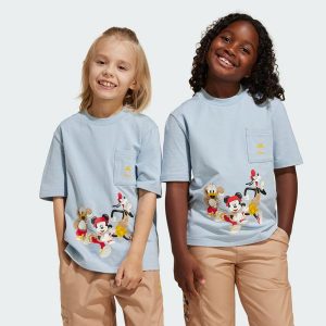 Koszulka Adidas Disney Mickey Mouse. Niebieskie bluzki ADIDAS, bez wzorów, sportowe, bez kołnierzyka, bez ramiączek. Za 127,65 zł.
