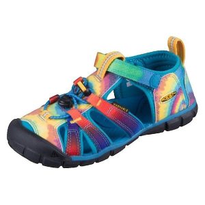 Sandały Keen skórzane niebieskie na lato. Niebieskie buty trekkingowe Keen, ze skóry, bez zapięcia. Za 276,60 zł.