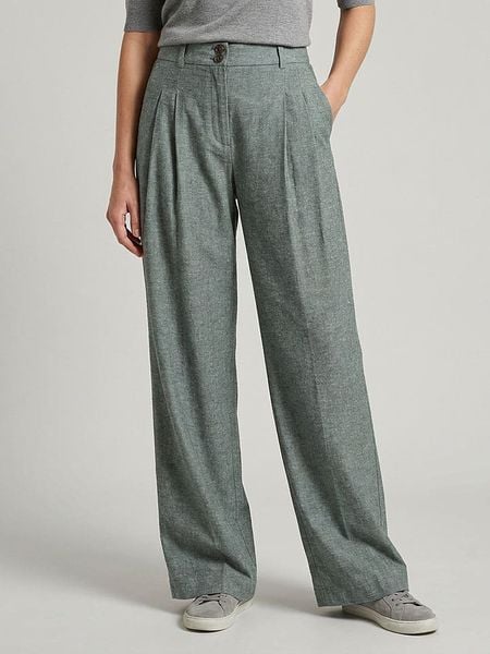 MOSS COPENHAGEN Spodnie "Viana" w kolorze zielonym rozmiar: XL. Zielone spodnie z wysokim stanem Moss Copenhagen, bez wzorów, z materiału, z podwyższonym stanem. Za 182,18 zł.