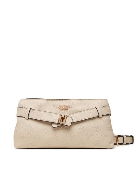 Guess Torebka Ella Logo Mini HWPD97 46730 Beżowy jasny. Brązowe listonoszki Guess, z aplikacjami, ze skóry, bez dodatków. Za 544,99 zł.