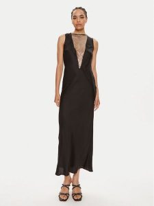 ROTATE Sukienka koktajlowa Arianna 112540100 Czarny Slim Fit. Czarne sukienki Rotate, bez wzorów, z wiskozy, wizytowe, bez kołnierzyka, bez ramiączek. Za 599,99 zł.