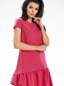 Sukienka Model A644 Pink - awama. Różowe sukienki Awama, na lato, l, bez wzorów, z elastanu, wizytowe, z asymetrycznym kołnierzem, bez ramiączek, mini, asymetryczne. Za 247,31 zł.