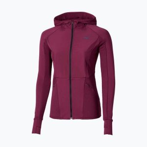 Kurtka do biegania damska Mizuno Active Warm Hybrid Full Zip Hooded. Fioletowe kurtki Mizuno, bez wzorów, bez kaptura. Za 229,99 zł.