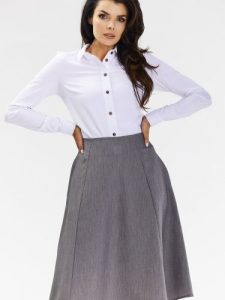 Spódnica Model A673 Grey - awama. Szare spódnice Awama, do pracy, l, bez wzorów, z elastanu, biznesowe, midi. Za 258,46 zł.