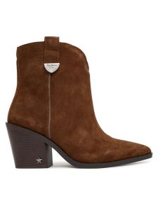 Pepe Jeans Kowbojki Gina City W PLS500013 Brązowy. Brązowe botki Pepe Jeans, bez wzorów, z jeansu, bez obcasa, na słupku, bez zapięcia. Za 559,99 zł.