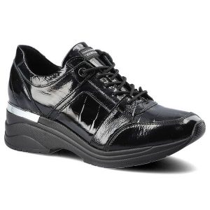 Czarne Sneakersy Damskie Chebello Stylowe Półbuty. Czarne czółenka CheBello, bez wzorów, ze skóry, bez obcasa, na koturnie, bez zapięcia. Za 289,00 zł.