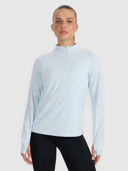 4F Bluza do biegania regular szybkoschnąca damska - niebieska M. Niebieskie bluzy 4f, m, bez wzorów, z materiału, bez kaptura. Za 199,99 zł.