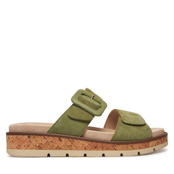 Klapki Caprice. Zielone klapki Caprice, bez wzorów, bez obcasa. Za 219,99 zł.