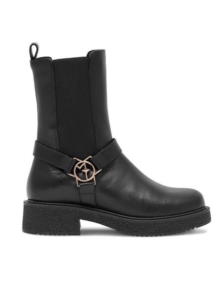 Eva Minge Sztyblety SPEZIA-01 Czarny. Czarne botki Eva Minge, bez wzorów, ze skóry, bez obcasa, na płaskiej podeszwie, bez zapięcia. Za 234,99 zł.