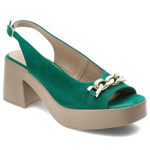 Zielone Sandały Karino Eleganckie Buty Damskie. Zielone sandały Karino, z aplikacjami, z weluru, bez obcasa, na obcasie, bez zapięcia. Za 419,00 zł.