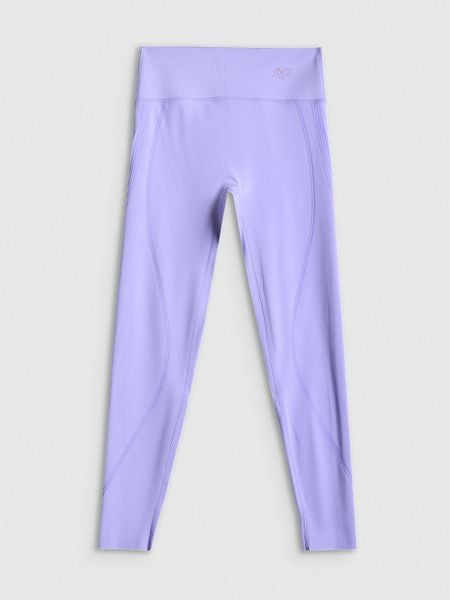 4F Legginsy treningowe szybkoschnące damskie - fioletowe M. Fioletowe legginsy 4f, bez wzorów, z materiału, z podwyższonym stanem. Za 169,99 zł.
