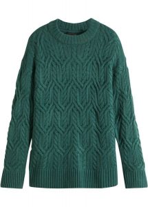 Sweter z okrągłym dekoltem i wzorem w warkocze. Zielone swetry klasyczne bonprix, bez kołnierzyka. Za 99,99 zł.