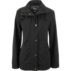 Kurtka ze stójką. Czarne kurtki bonprix, bez wzorów, bez kaptura. Za 219,99 zł.