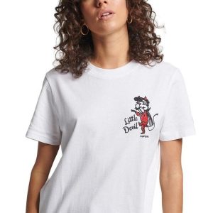 Koszulka turystyczna damska Superdry Vintage Crossing Lines. Białe koszulki sportowe Superdry, bez wzorów, z bawełny, bez ramiączek. Za 102,00 zł.