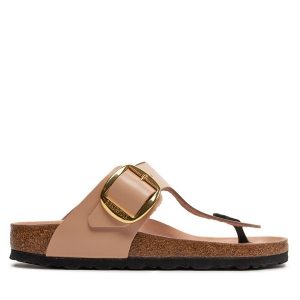 Japonki Birkenstock. Brązowe klapki Birkenstock, bez wzorów, bez obcasa. Za 496,99 zł.