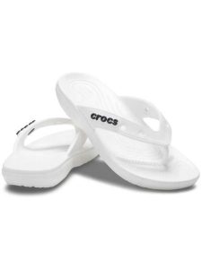Crocs Japonki "Classic" w kolorze białym rozmiar: 45/46. Białe klapki Crocs, bez wzorów, z tworzywa sztucznego, z otwartym noskiem, bez obcasa. Za 87,61 zł.