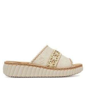 Klapki Rieker. Brązowe klapki Rieker, bez wzorów, bez obcasa. Za 299,99 zł.