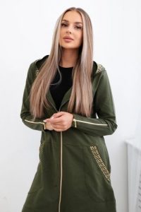 Bluza z ozdobną taśmą khaki. Brązowe bluzy KESI, l, bez wzorów, z bawełny, z kapturem. Za 263,47 zł.
