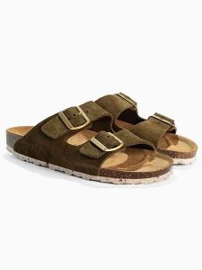BACKSUN Skórzane klapki "Bali" w kolorze khaki rozmiar: 42. Brązowe klapki Backsun, bez wzorów, ze skóry, z otwartym noskiem, bez obcasa. Za 159,59 zł.