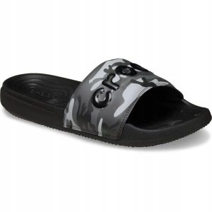Klapki Dla Dorosłych Crocs All Day Camouflage Slide. Czarne klapki Crocs, bez wzorów, z materiału, bez obcasa. Za 129,99 zł.
